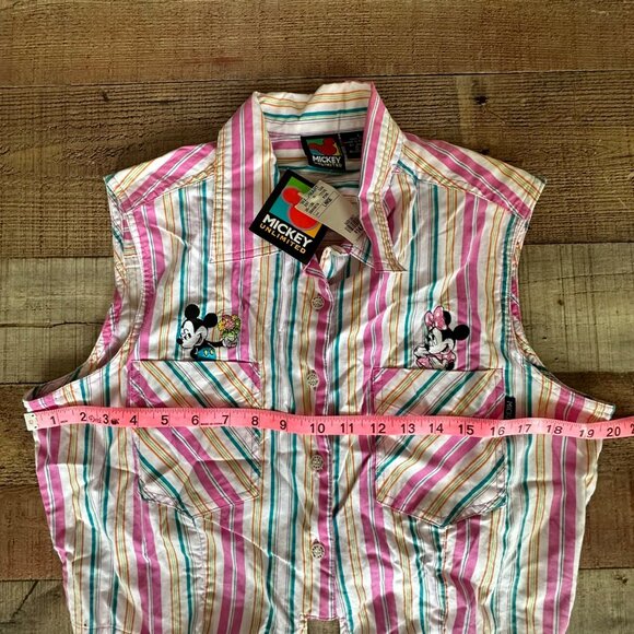 Disney Mickey Unlimited Womens Striped Tie-Front Sleeveless Vest Shirt L 100% - Picture 2 of 9